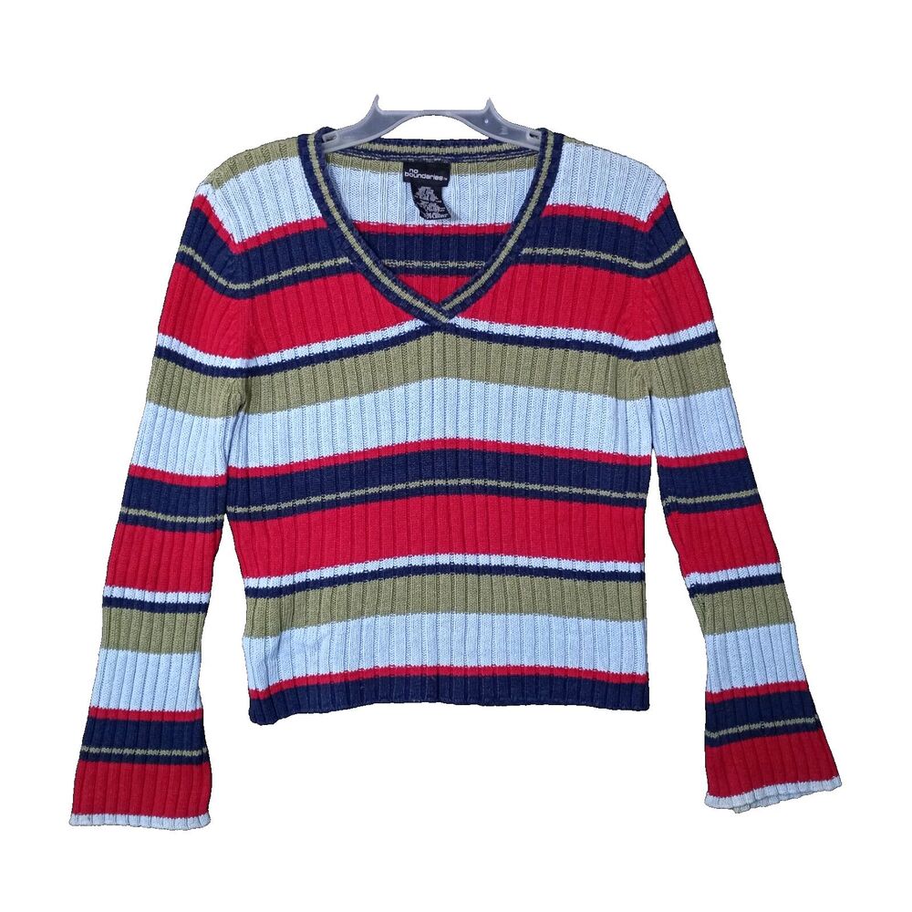 No Boundaries V-Neck Sweater Size Junior (11-15) Multicolored  #050